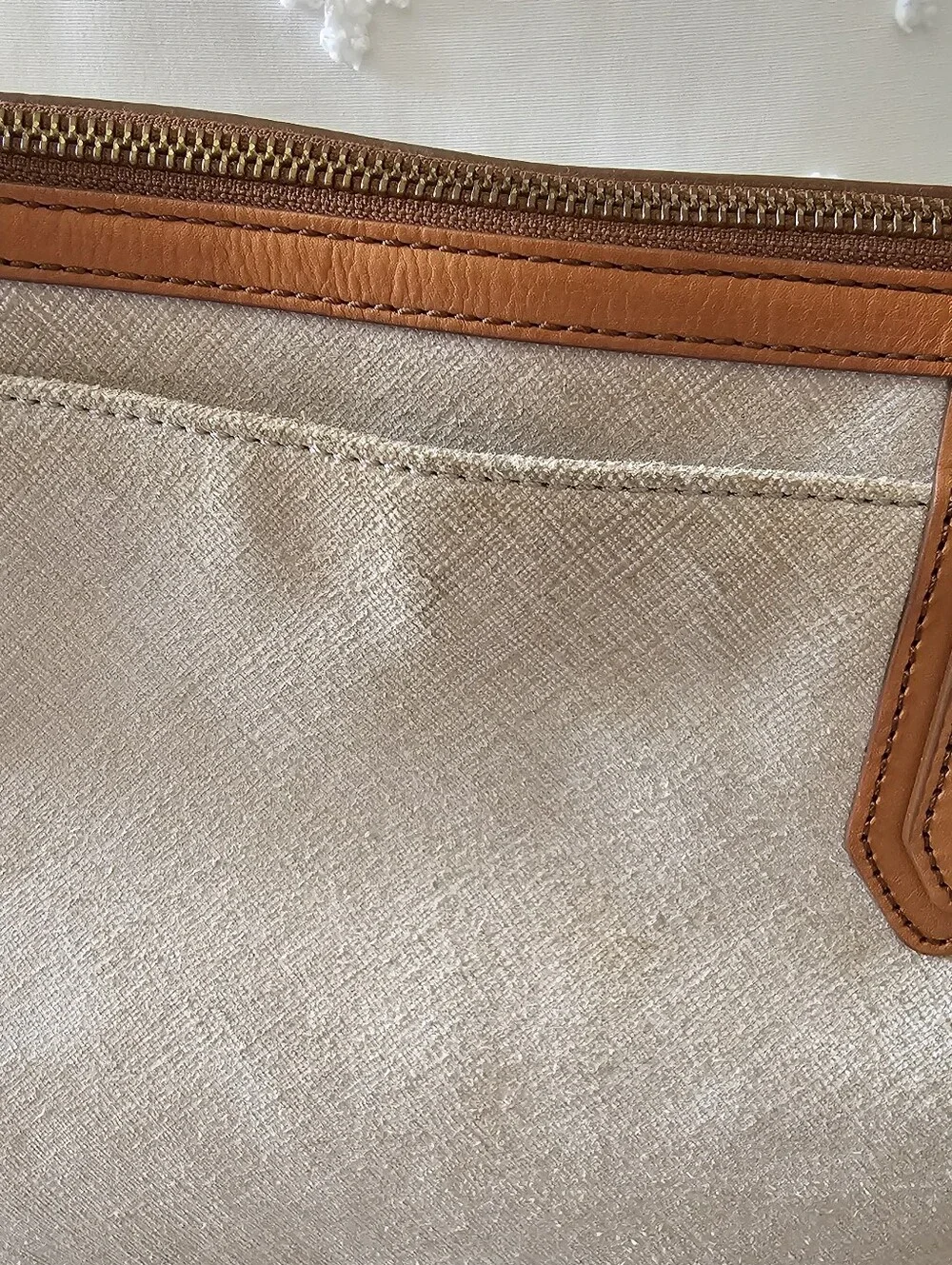 Fossil Beige and Brown Tote Bag